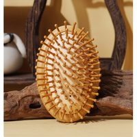 Logo personnalisé écologique bambou naturel petite brosse à cheveux airbag peigne rond épingles en bois antistatique brosse à cheveux sans poignée