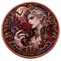 Pièce de monnaie d'imitation en cuivre pur 999 de 1 oz, électroplaquée, série Halloween, Rose Sanguine 3D en relief, couleur UV, artisanat métallique