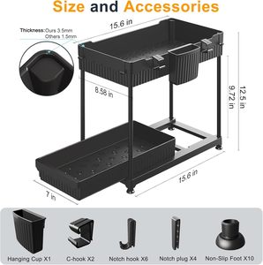 2-Tier Plastic PP Eco-Friendly Multifunction Sink Organizer Bathroom Storage Self Basket Pull-Out Storage Rack Hooks <b>Kitchen</b> - Product Image 4