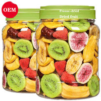 Collations asiatiques 250G Bouteille en plastique Aliments secs Fruits mélangés lyophilisés Kiwi Fig Banane Fraise Dattes rouges pomme Fruits mélangés lyophilisés