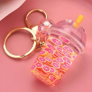 New Design Acrylic Milk Tea Bottle Shape Key Chain Fruit Ice Cup Keyring Quicksand Liquid <b>Floating</b> Keychain - Product Image 5