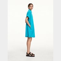 Robe chemise courte à manches courtes décontractée turquoise pour femmes