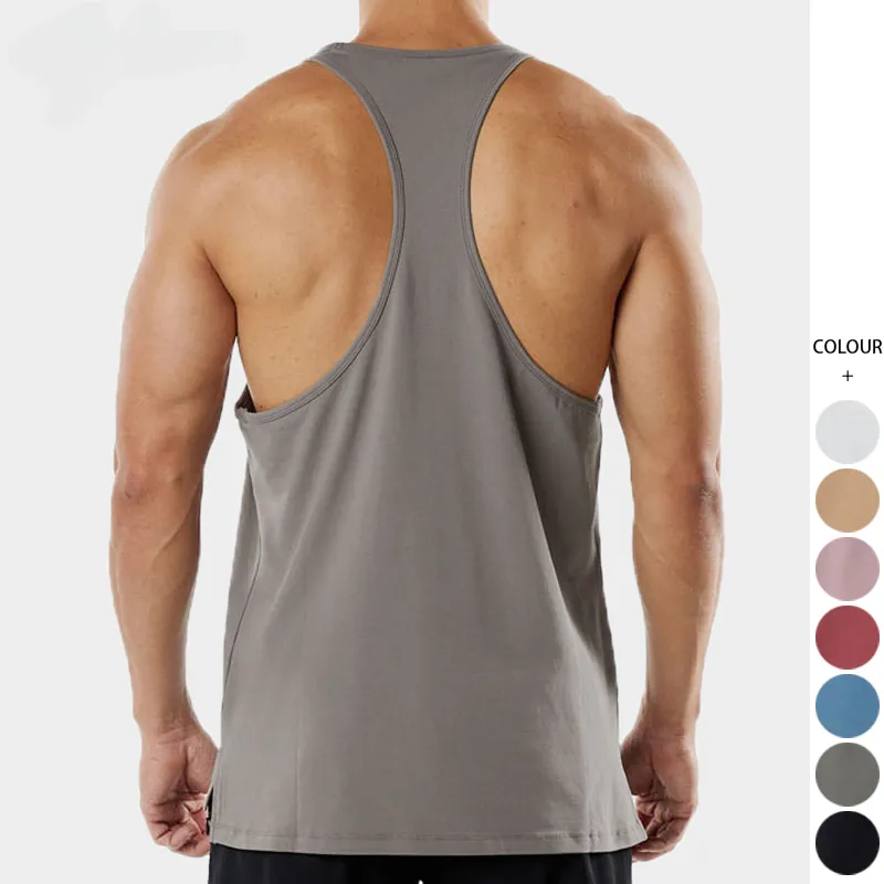 OEM/ODM Men's Cotton Sleeveless Tank Workout Gym Athletic Stringer Top with Y Back Design Athletic Shorts for Adults