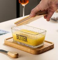Haute Qualité Silicone Joint Verre Élégant Moderne Rectangulaire Beurre Plat Couvercle Cuisine Récipient De Stockage pour Fraîcheur Alimentaire