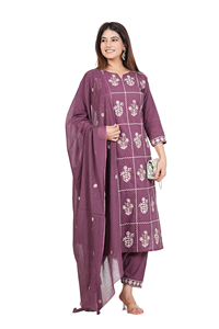 Kurta en coton brodé à motifs ethniques pour femmes avec pantalon et dupatta, produit artisanal en gros, personnalisable - Product Image 6
