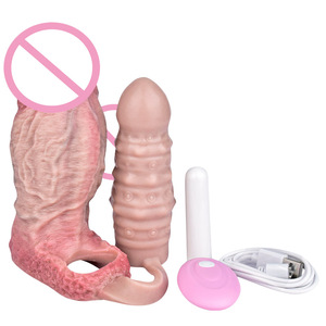 FAAK <b>Remote</b> <b>Control</b> vibrating Butt <b>Plug</b> Anal Dilator with Open-ended Realistic Penis Sleeve Cock Enlarger Sex Toys For Men OEM - Product Image 2