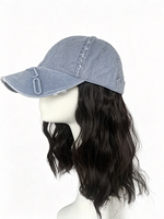 Casquette de baseball vintage en jean délavé MEILASI avec perruque réglable, perruque de cheveux ondulés de 10 pouces, perruque queue de cheval pour femme, usage quotidien en extérieur