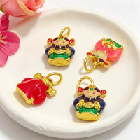 Breloques en alliage de zinc plaqué or 18 carats, style chinois, figurine mignonne en émail, mini-figurine de richesse avec anneau de suspension pour la fabrication de bijoux