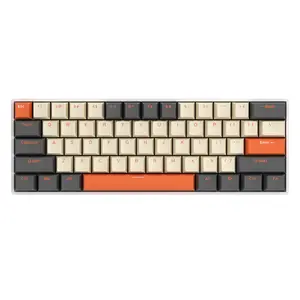 Keyboard mekanik teclado, aksesori game usb nirkabel berwarna lampu latar led rgb ergonomis komputer laptop 60% 61 kunci