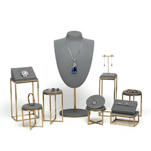 Jewelry Shop Showcase Wholesale Custom Fashion Suede Necklace Pendant Stand Jewelry Display Rack With Metal Stand Combination