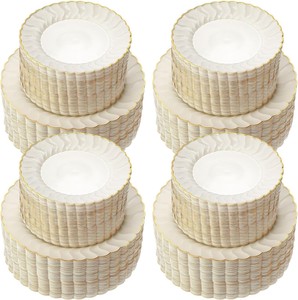 Assiettes en plastique festonnées ivoire <span class=keywords><strong>pour</strong></span> fête - Assiettes en plastique jetables résistantes - Assiettes jetables haut <span class=keywords><strong>de</strong></span> gamme <span class=keywords><strong>pour</strong></span> mariage - Product Image 6
