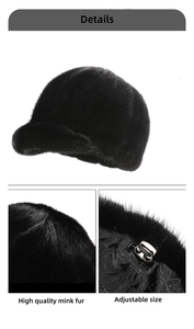 Gorro de Piel de Visón Auténtica para Mujer, Temporada de Invierno, Gorro de Piel de Visón Genuina con Visera, Moda de Lujo, Negro Marrón - Product Image 2