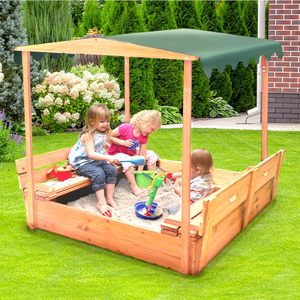 Bac à sable pour enfants en cèdre Badger Basket avec auvent, bancs, couvercle en bois convertible, protection UV, sièges intégrés, ensemble de jeu d'extérieur pour jardin - Product Image 5