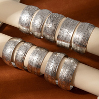 Bracelet PFT de style ethnique vintage plaqué argent, bracelet à large ouverture personnalisé, style antique fait main en argent antique