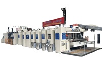 Machine de production de boîtes en carton ondulé avec imprimante, rainureuse, découpeuse, plieuse, encollatrice et ligne d'emballage