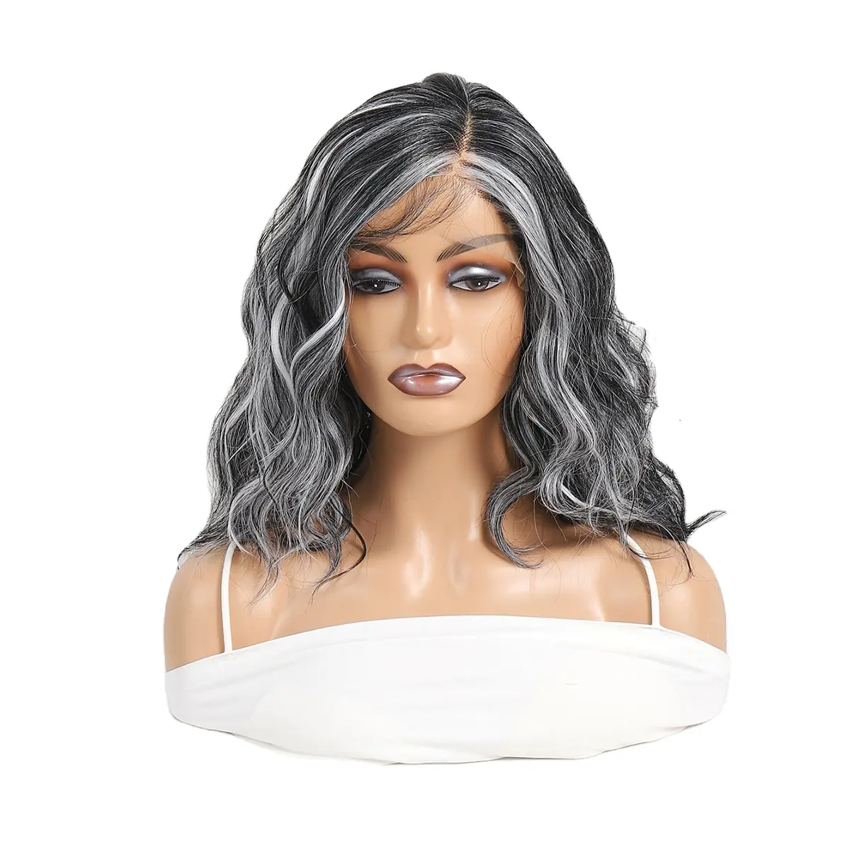 Black Mix White Highlight Hair Wigs For Women T Part HD Lace Frontal Wigs Natural Fiber Synthetic Wigs