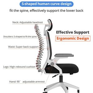 Ergonomisch Gestroomlijnd Met Nekkussen Wit Zwart Verwijderbare Bureaustoel - Product Image 6