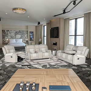 Ensemble de canapés inclinables ergonomiques en cuir synthétique moderne et durable, extensible et pliable, pour la détente familiale dans le salon - Product Image 6