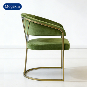 Silla de Comedor de Terciopelo de Lujo Europeo Moderno con Respaldo, Estructura de Metal Dorado, Tapizada para Comedor y Sala de Estar, Verde - Product Image 3