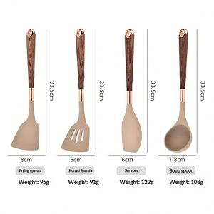 8 Piece <b>Silicone</b> Kitchen Utensil Set Non-Stick Cookware Kitchen Utensils Set Spatula Shovel with Wooden Handle - Product Image 4