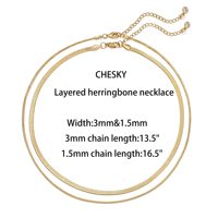 Collar de cadena de espiga impermeable, chapado en oro de 18 quilates, con diseño de huesos de serpiente planos, de acero inoxidable, de doble capa, para mujer
