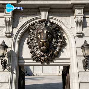Sculpture murale en bronze proportionnelle, tête de lion dorée en relief, statue antique de tête d'animal, décoration murale, souvenir - Product Image 4