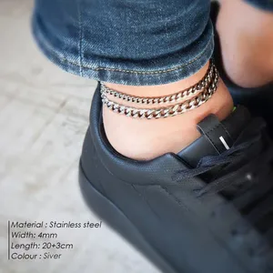 Chaînes <span class=keywords><strong>de</strong></span> <span class=keywords><strong>cheville</strong></span> EManco en acier inoxydable 4MM pour hommes et femmes, couleur argent, bijoux <span class=keywords><strong>de</strong></span> <span class=keywords><strong>cheville</strong></span> à maillons, vente en gros/dropshipping - Product Image 2