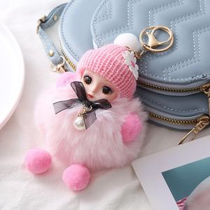 Porte-clés de poupée en peluche douce Kawaii avec nœud mignon <span class=keywords><strong>pompon</strong></span> porte-clés de bébé aux grands yeux - Product Image 6