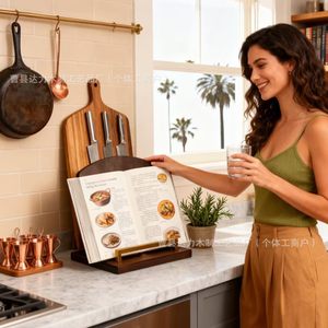 Wooden Recipe Rack With Cutting Board Rectangle Desktop Multi Functional Kitchen Book <b>Stand</b> For Cooking - Product Image 1