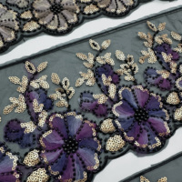 Vente en gros de dentelle brodée florale à paillettes et perles pour Abaya, Kartaf et vêtements modestes malaisiens, décoration de robes