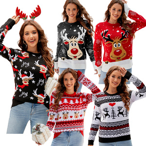 Maglione di natale 2025 maglione acrilico brutto maglione <span class=keywords><strong>rosso</strong></span> e nero di cervo renna con paillettes Babbo Natale <span class=keywords><strong>donna</strong></span> natale maglione di Natale - Product Image 5