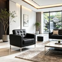 Canapé Chesterfield carré moderne à une place, structure en fer, revêtement en cuir PU, coussins en mousse haute densité, rembourré pour salon