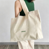 Tas Tote Kanvas Ukuran Besar dengan Logo Custom, Tas Tangan Minimalis Ekstra Besar, Tas Belanja Kapas Tahan Lama yang Dapat Digunakan Kembali untuk Wanita