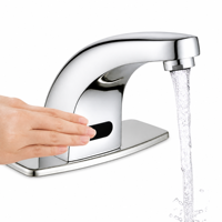 Robinet à capteur sans contact chromé, robinet automatique pour lavabo, pour toilettes publiques, restaurant, hôtel, bec courbé mains libres
