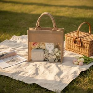 Bolsas de Regalo para Compras de Boda Impresas al por Mayor, Bolsas Ecológicas Reutilizables de Yute, Bolsas de Mano Personalizadas con Logotipo - Product Image 2