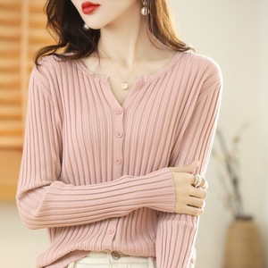 Cardigan lavorato a <span class=keywords><strong>maglia</strong></span> lunga da <span class=keywords><strong>donna</strong></span> di alta qualità Casual girocollo a girocollo maglione a striscia larga per la primavera autunno transfrontaliera - Product Image 5