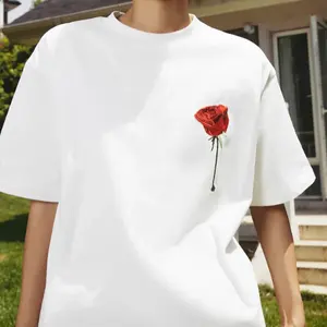 Summer Hot Selling Customized Rose Printed Heavy Short-sleeved Cotton Trendy Brand Loose Short-sleeved Men's Wholesale