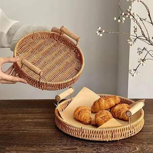 Cesta Redonda de Mimbre Sintético con Acabado Lacado, Tejida a Mano, para Servir Pan, Frutas, Pasteles y Comida en la Mesa de la Cocina - Product Image 4