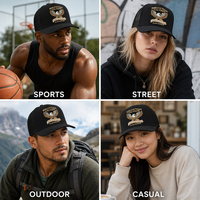 Op maat gemaakte geborduurde adelaar trucker cap patriottische veteraan baseball pet mesh achterkant zwarte gebogen klep snapback unisex groothandel OEM