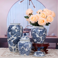 Ensemble de pots à gingembre en porcelaine bleue et blanche, motif feuille de Monstera, design Art Déco, pots en céramique écologiques, vase de table, décoration intérieure