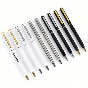 Nouvelle promotion : stylos à bille fins et bon marché, logo personnalisé, stylo à bille fin en métal avec clip doré ou argenté - Product Image 1