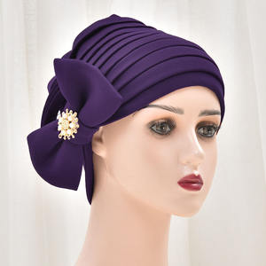蝶とブローチ付きアフリカ女性ターバンキャップ女性のための美しいフリルターバン - Product Image 4