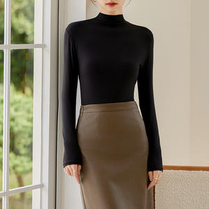 Camicia aderente da <span class=keywords><strong>donna</strong></span> a collo alto a manica lunga tinta unita autunno inverno signora elastica <span class=keywords><strong>calda</strong></span> Basic - Product Image 2