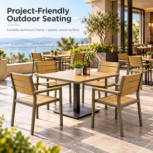 Chaise de salle à manger moderne en teck à lattes pour extérieur, fauteuil de jardin en aluminium, résistant à l'eau, prix DDP USA - Product Image 2