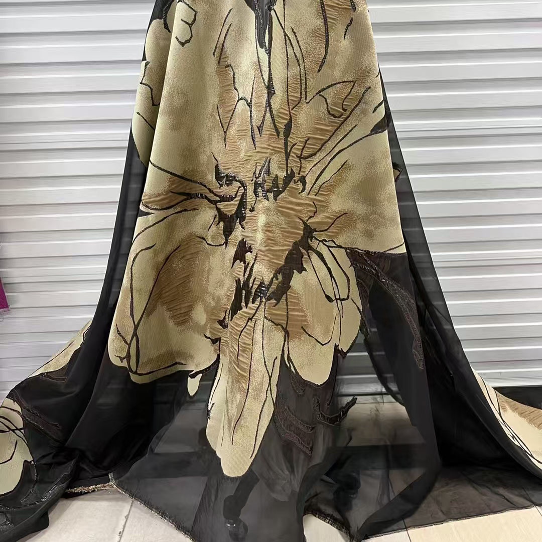 Latest Large Flower Embroidery Jacquard Brocade Lace Fabric for Women LT21778