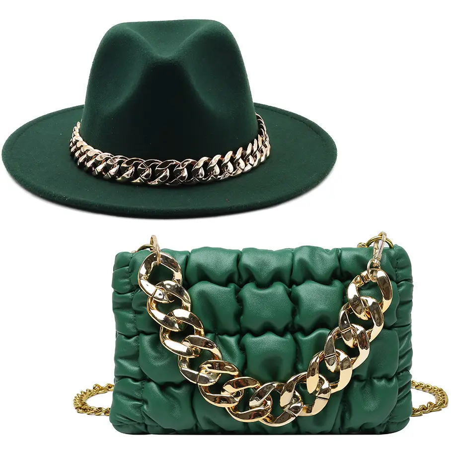2022 New Style Wholesale Hats Set Matching Bags Ladies Handbags Women Chains Purses Fedora And Purse Set
