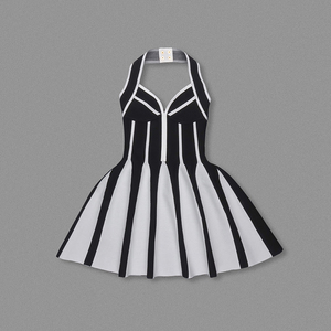 Abito Corto Plissettato SB3240 per Donne, Vestito Mini con Collo all'Americana, Elegante Abbigliamento <span class=keywords><strong>in</strong></span> <span class=keywords><strong>Maglia</strong></span>, Raffinati Abiti Aderenti da Donna - Product Image 3