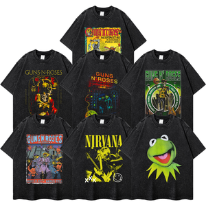 T-shirt all'ingrosso con stampa a maniche corte da uomo con stampa DTG nero lavato acido 100% cotone t-shirt personalizzata - Product Image 1