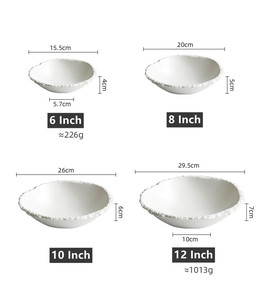 White Ceramic Restaurant Bowls Stone Pattern Porcelain for Pasta Salad Soup Dessert Irregular Shape for Noodles - Product Image 2