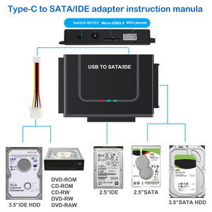 Adaptador USB a SATA <span class=keywords><strong>IDE</strong></span>, carcasa externa para <span class=keywords><strong>disco</strong></span> <span class=keywords><strong>duro</strong></span> de 2,5 y 3,5 pulgadas con fuente de alimentación y cable de datos para PC y portátil - Product Image 3